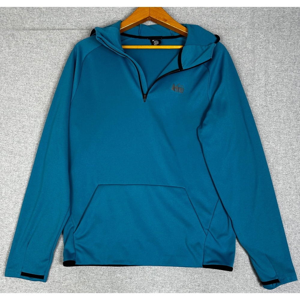 REI Co-op Active Persuits Tech Hoodie Mens M Turquoise 1/4 Zip Pullover Fleece